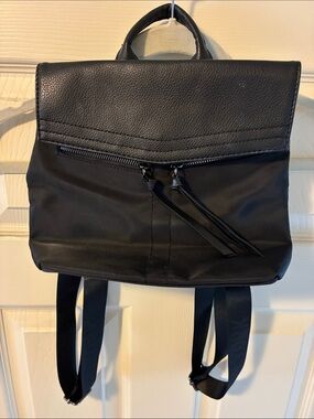 Botkier Black Nylon & Leather Backpack with Zip Front